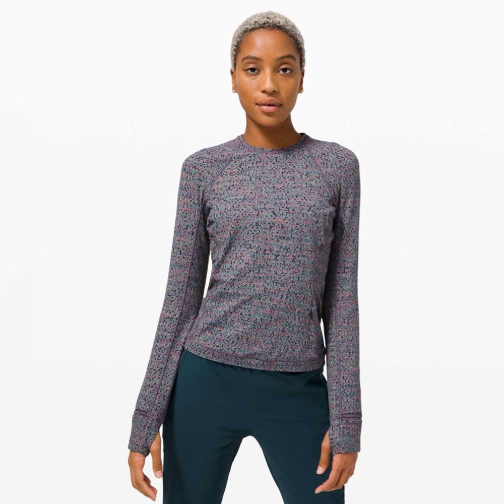 Lululemon | Runderful‎ Long Sleeve Neon Tweed Jacquard Electric Coral Size 8